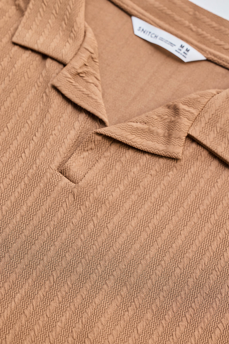 Light Brown Textured Cuban T-Shirt