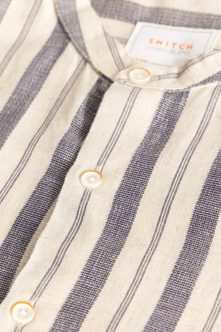 Cream Stripes Linen Blend Shirt