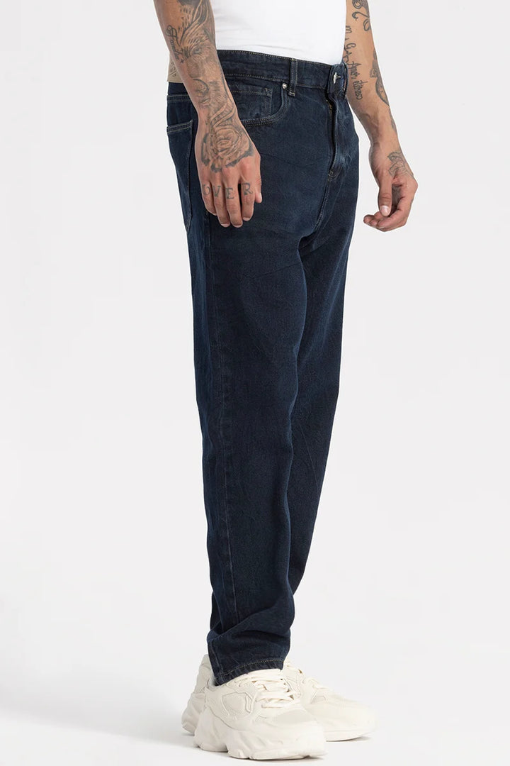 Navy Plain Baggy Fit Jeans