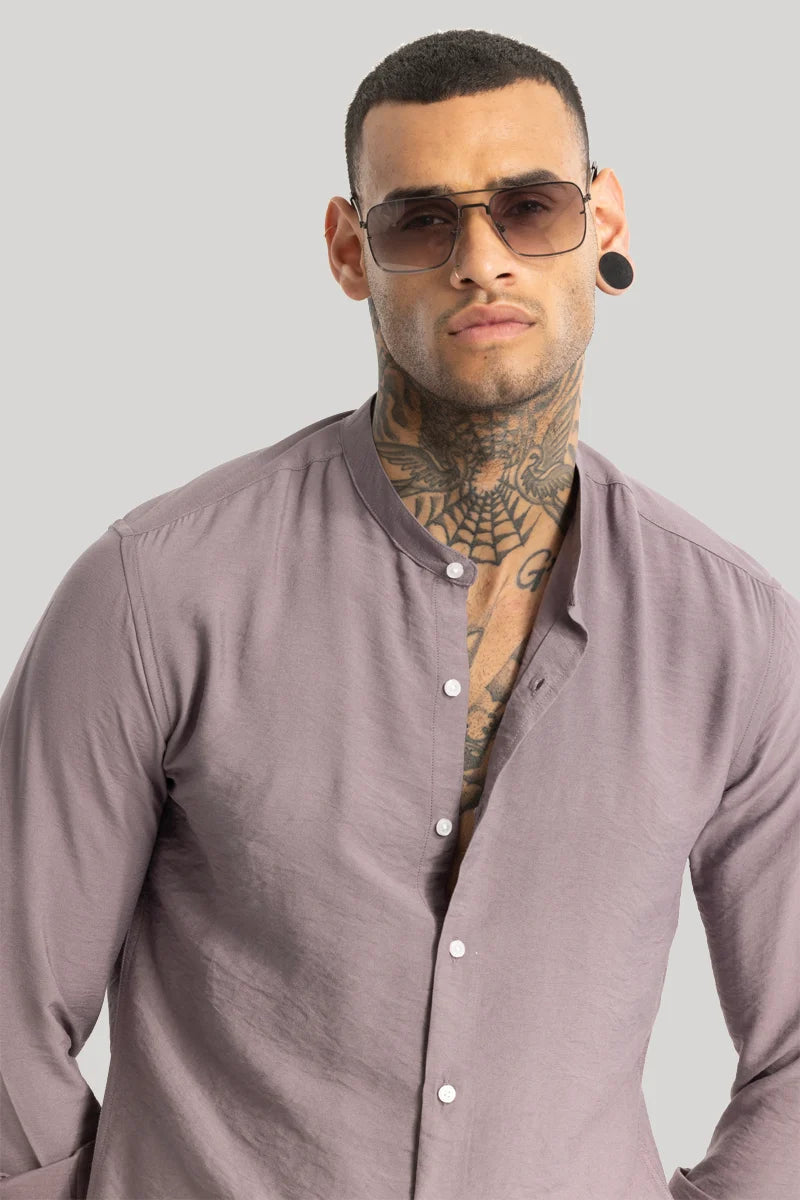 Mauve Crushed Mandarin Collar Shirt