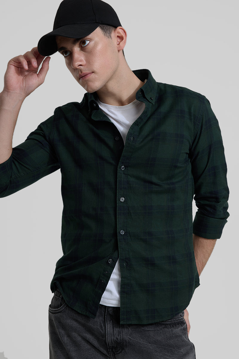 Dark Green Checks Slim Fit Shirt