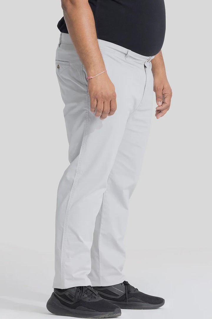 Seemly Off White Plain Regular Fit Plus Size Chinos