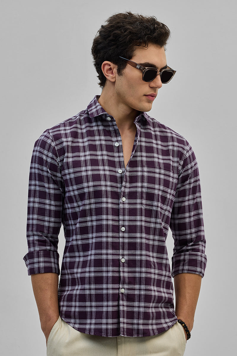 Purple Gingham Slim Fit Shirt