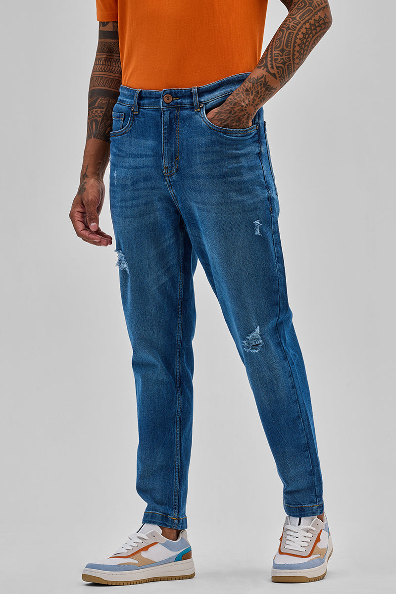 Blue Distressed Slim Fit Jeans