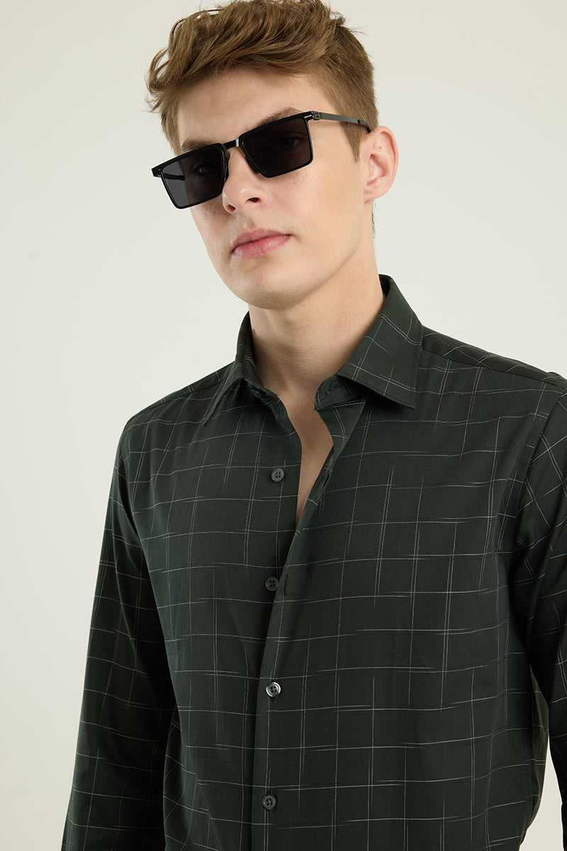 Dark Green Checks Slim Fit Shirt