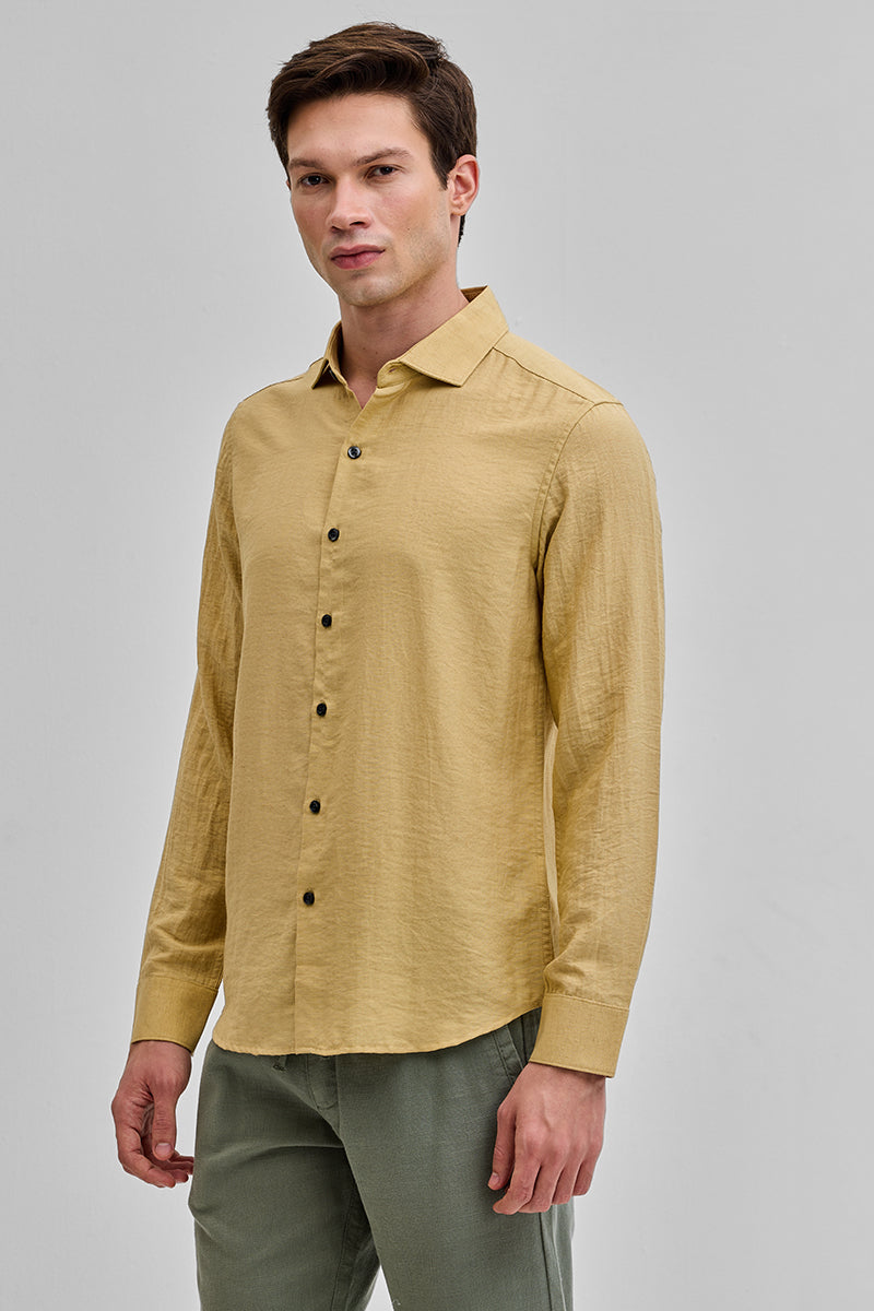 Yellow Textured Linen Blend Shirt