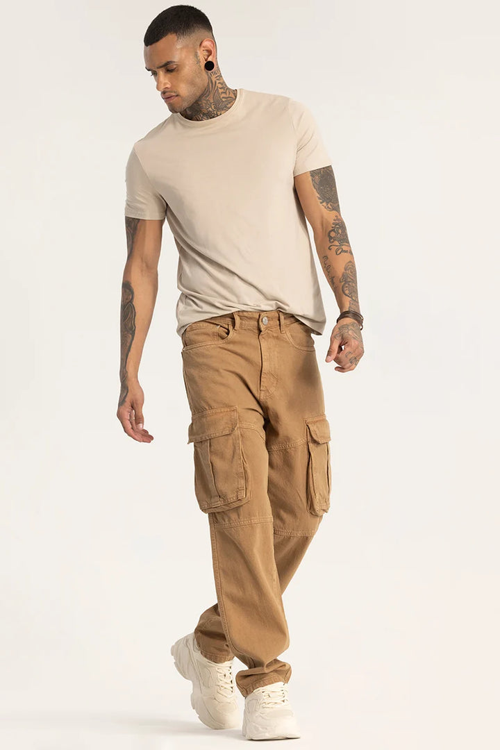 Khaki Relaxed Fit Cargo Jeans