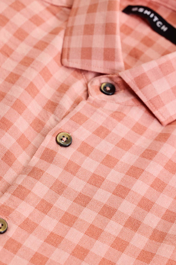 Peach Checks Slim Fit Shirt