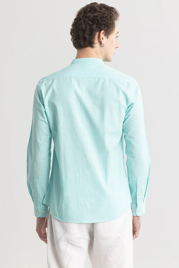 Mandarique Light Blue Linen Blend Shirt