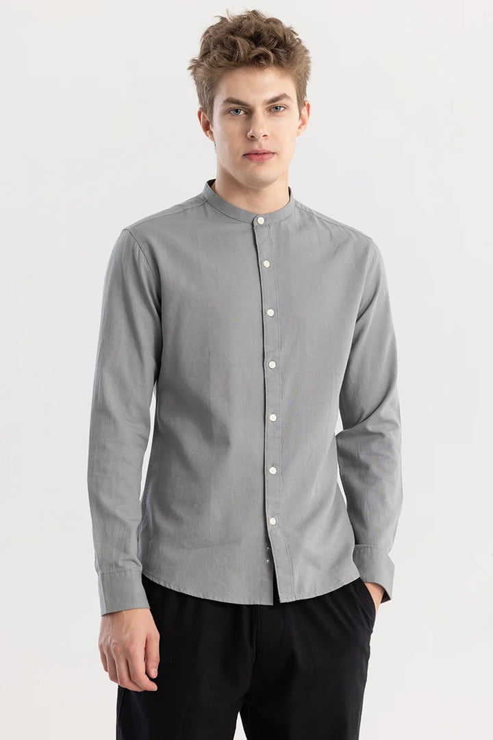 Linen Elegance Grey Plain Shirt