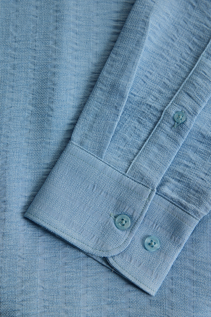 Light Blue Mandarin Self Stripe Shirt