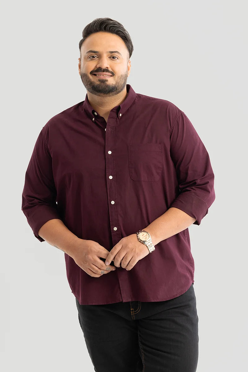 Marco Oxford Maroon Plain Plus Size Shirt