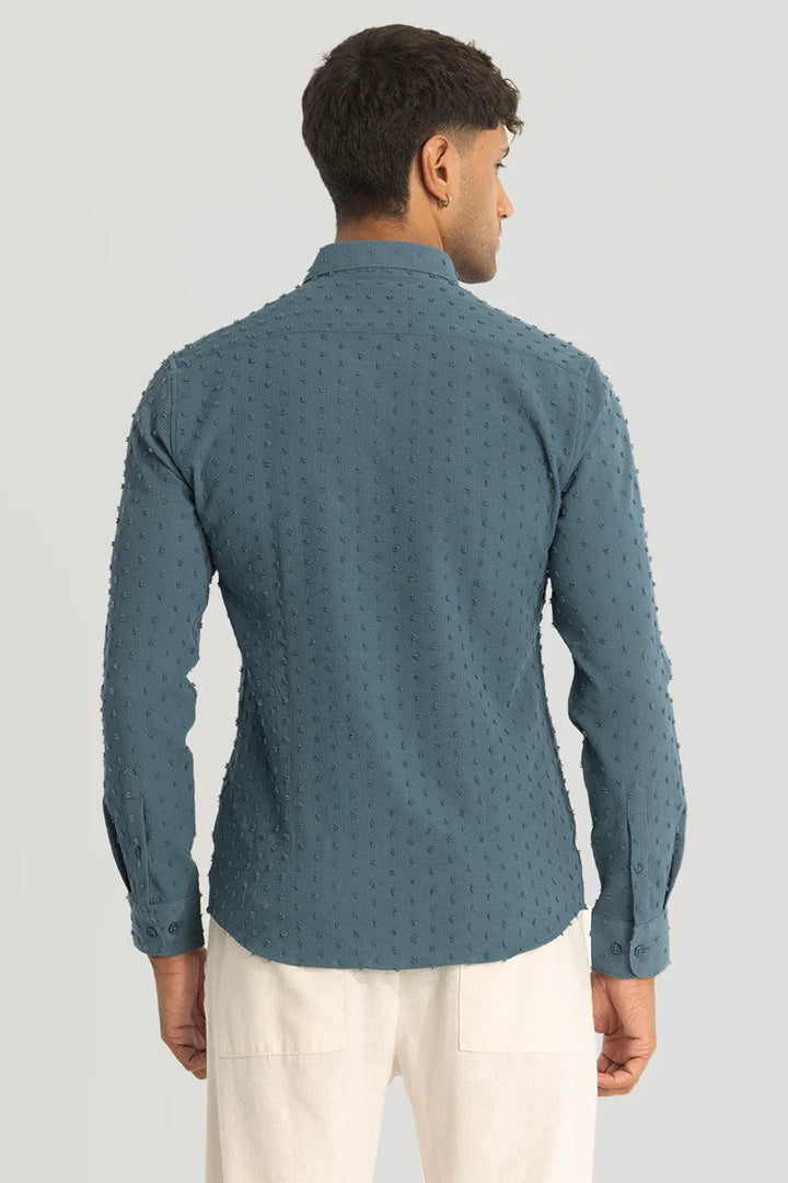 Teal Textured Slim Fit Shirt