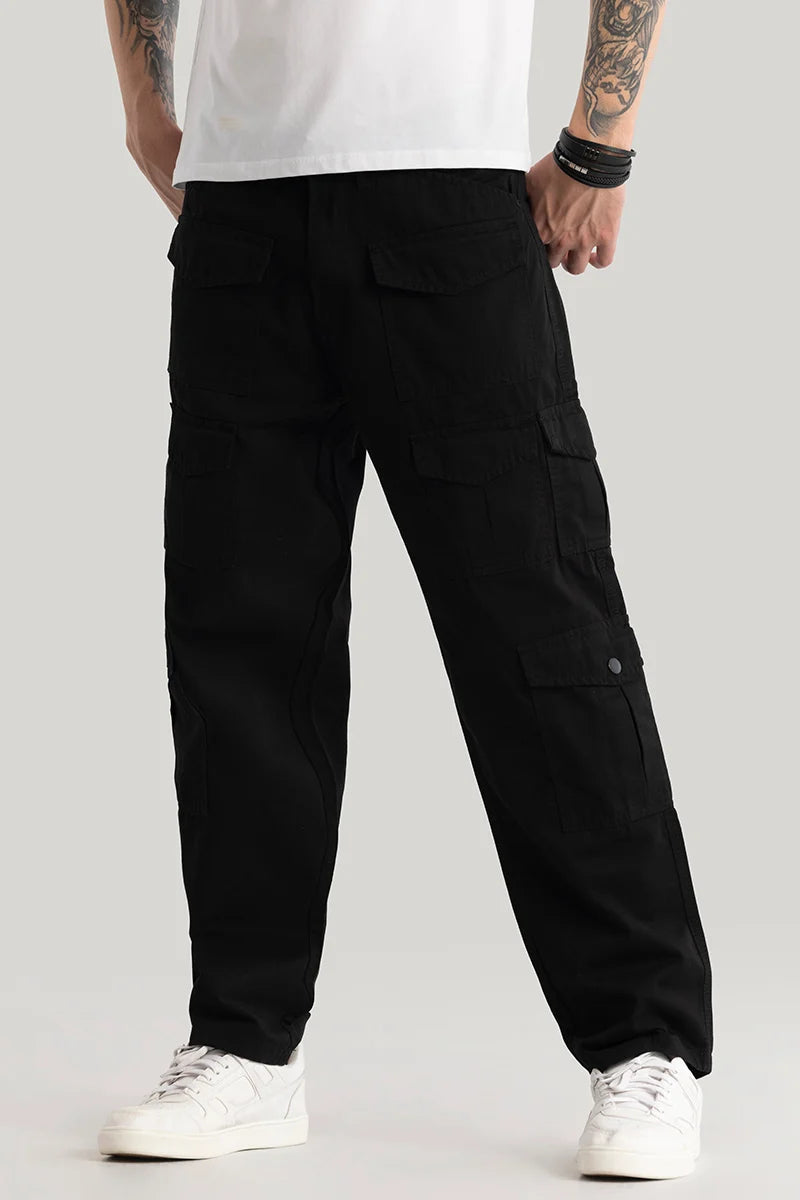 Nils Loose Fit Black Cargo Pants