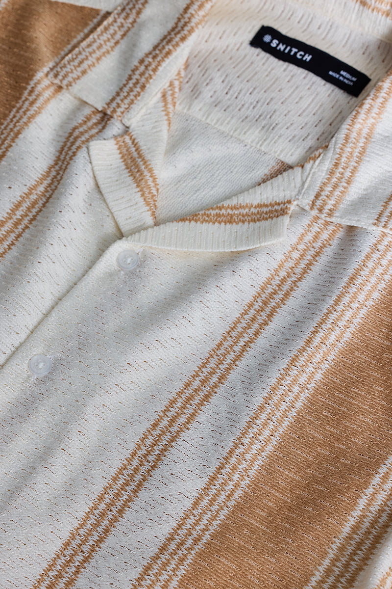 Beige Stripes Crochet Shirt