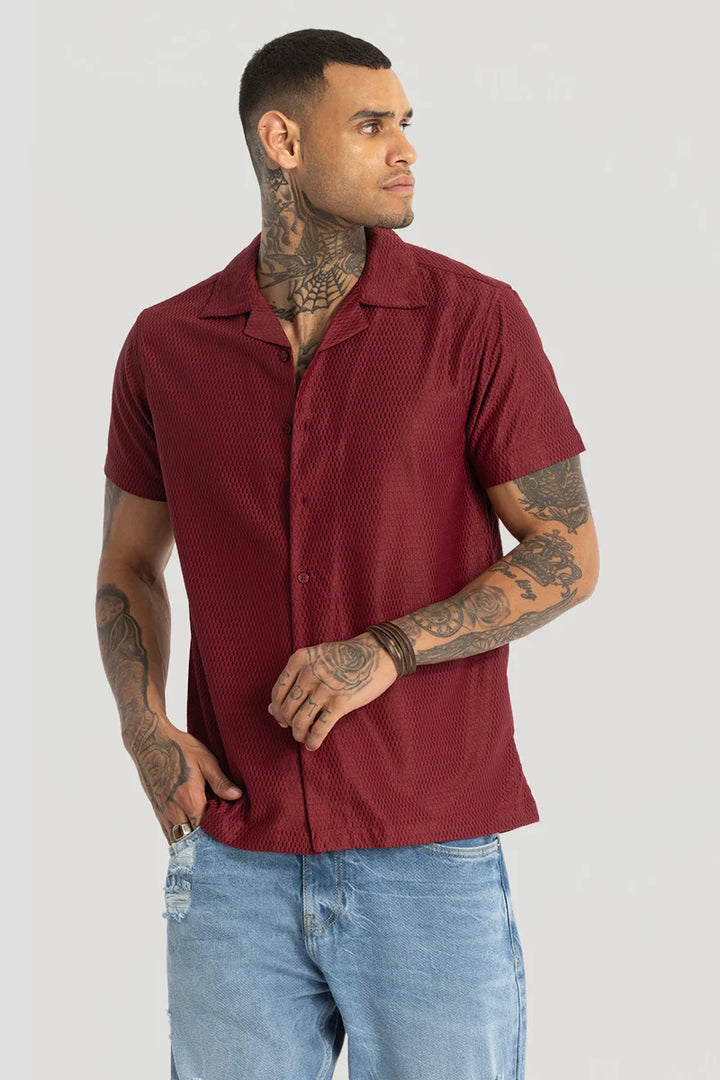 Maroon Cuban Textured shirt