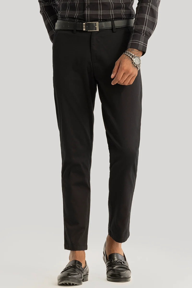 Urban Stride Black Plain Slim Fit Chinos