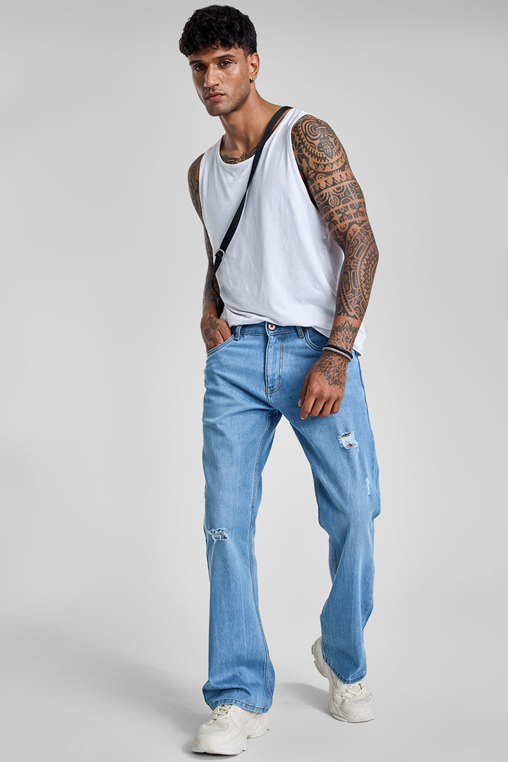 Light Blue Distressed Bootcut Jeans