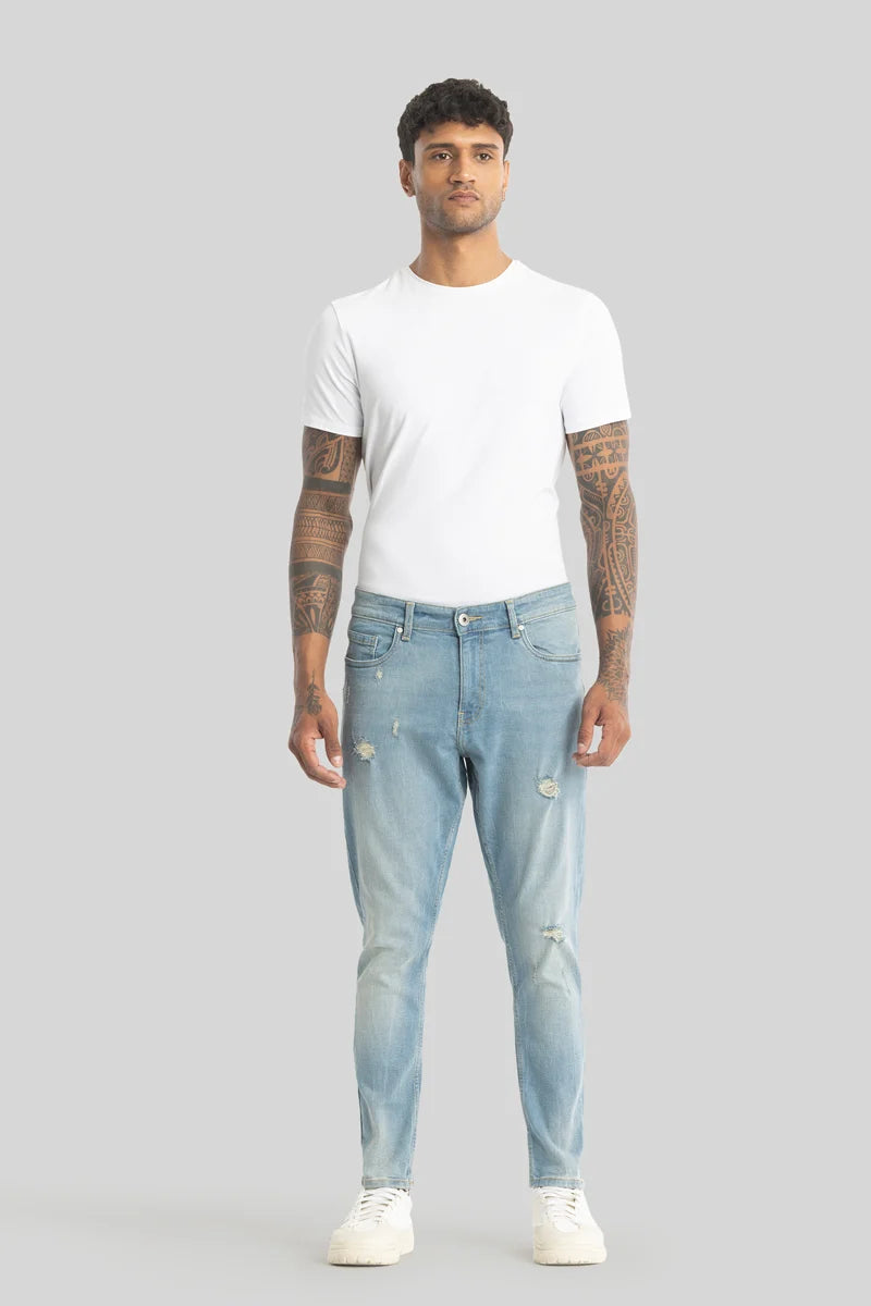 Electric Light Blue Distressed Skinny Fit Jeans