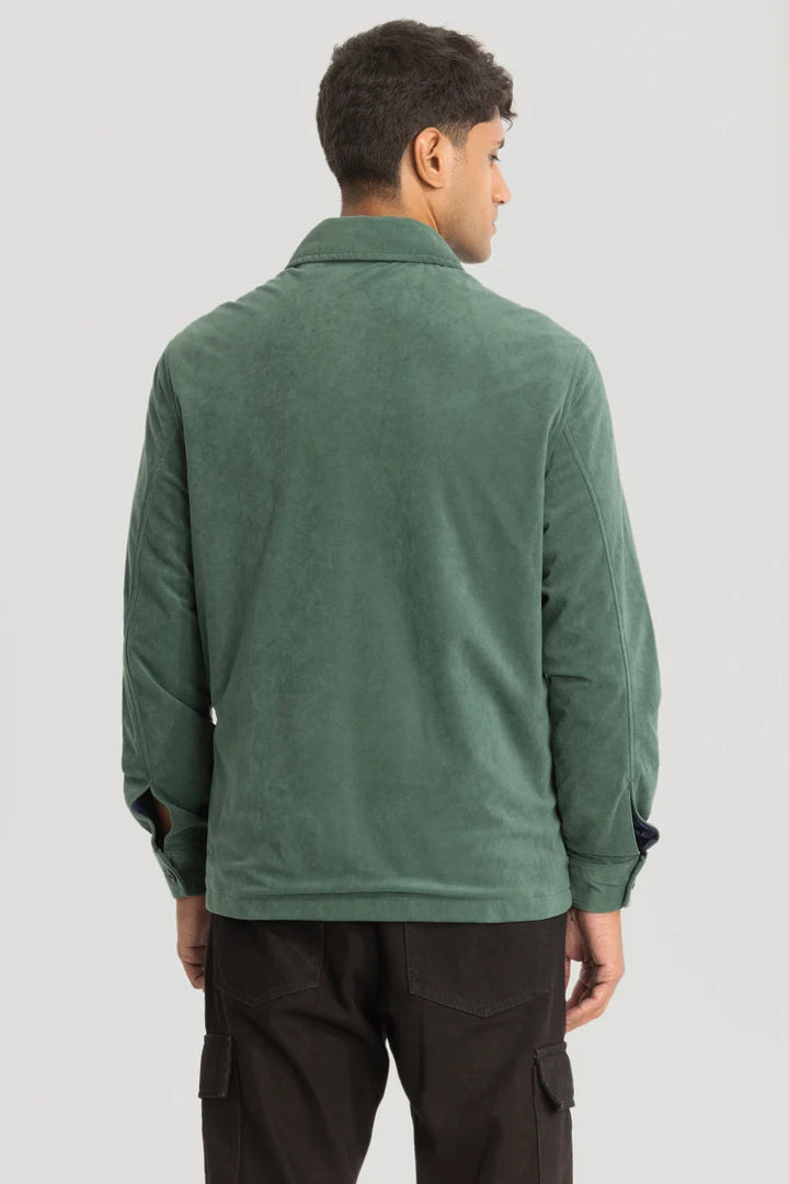 Green Suede Double Pocket Overshirt