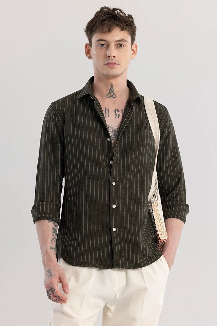 Linen Line Olive Stripe Shirt