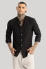 Black Crushed Mandarin Collar Shirt