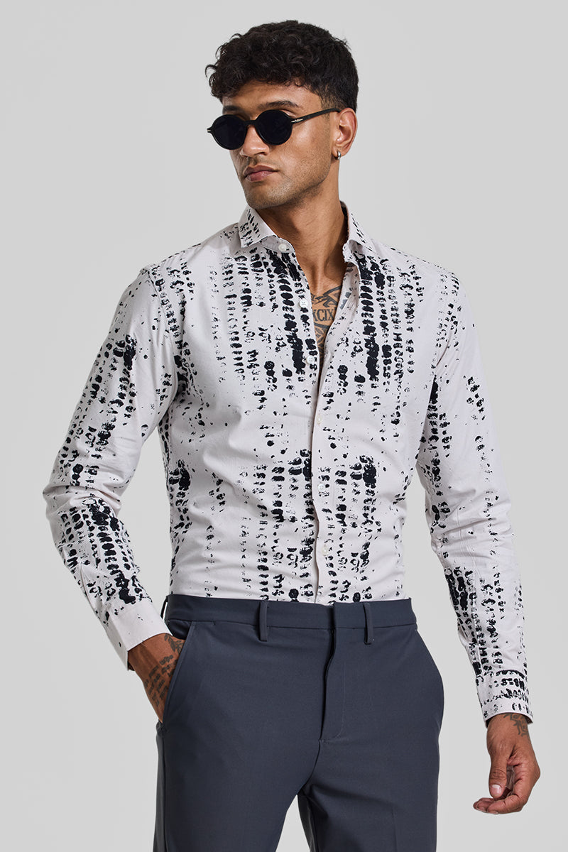 White Abstract Slim Fit Shirt