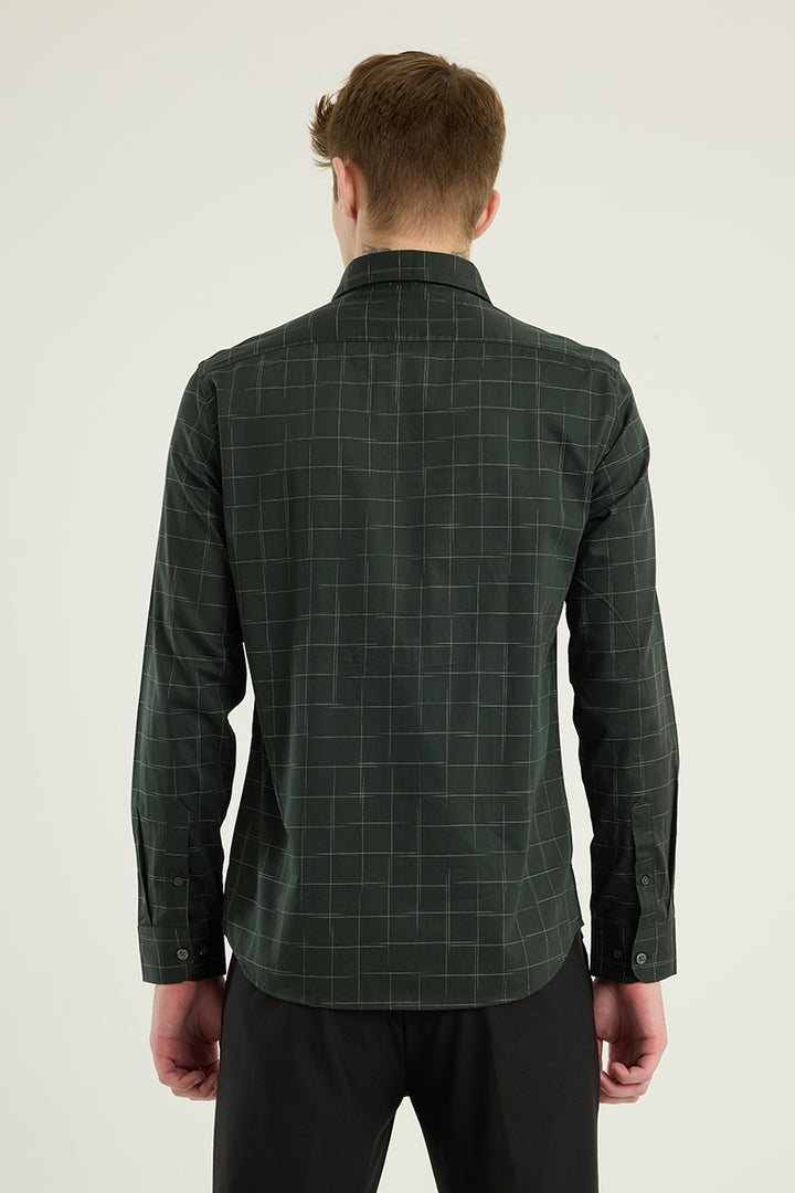 Dark Green Checks Slim Fit Shirt