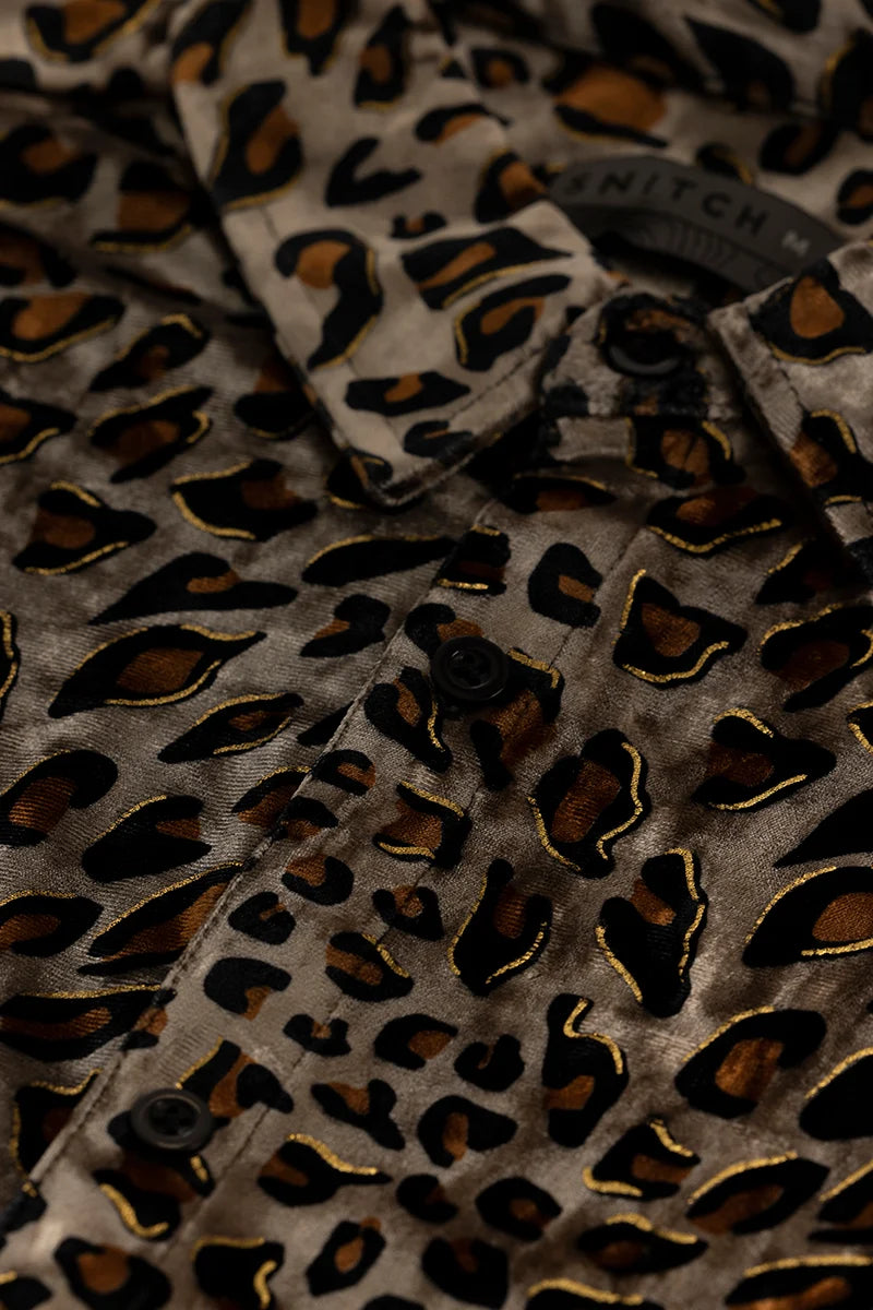 Magne Brown Animal Print Velvet Shirt