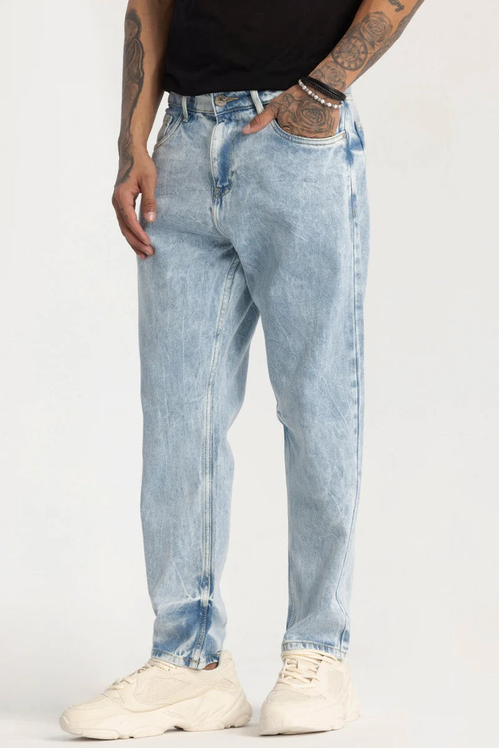 Light Blue Plain Baggy Fit Jeans