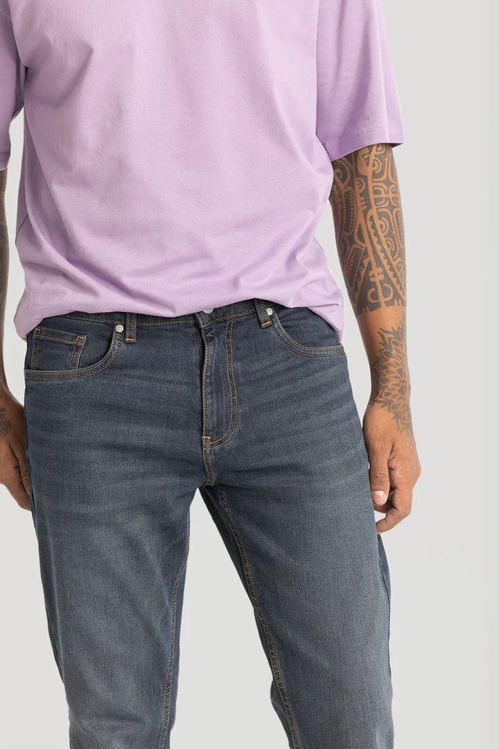 Greyish Blue Plain Straight Fit Jeans