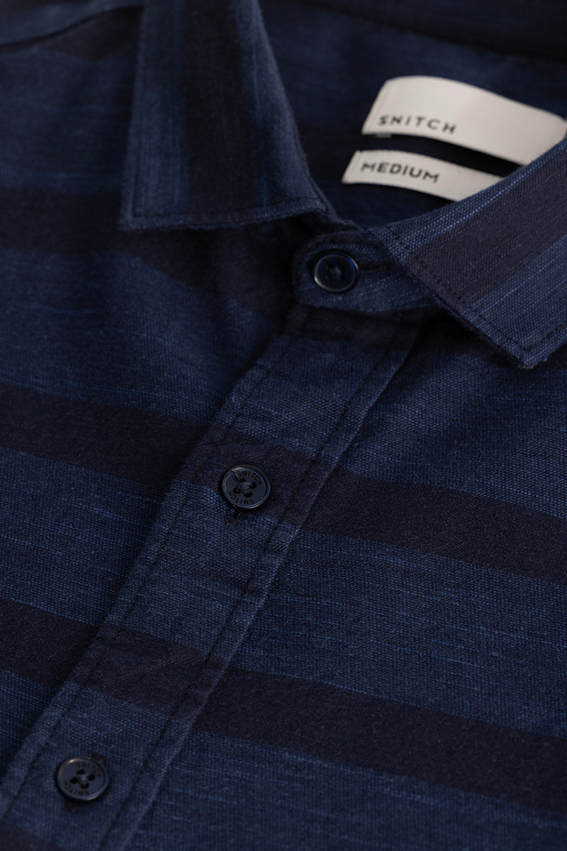 Navy Slim Fit Stripes Shirt