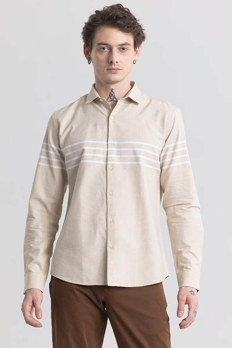 Line Thread Stripe Beige Shirt