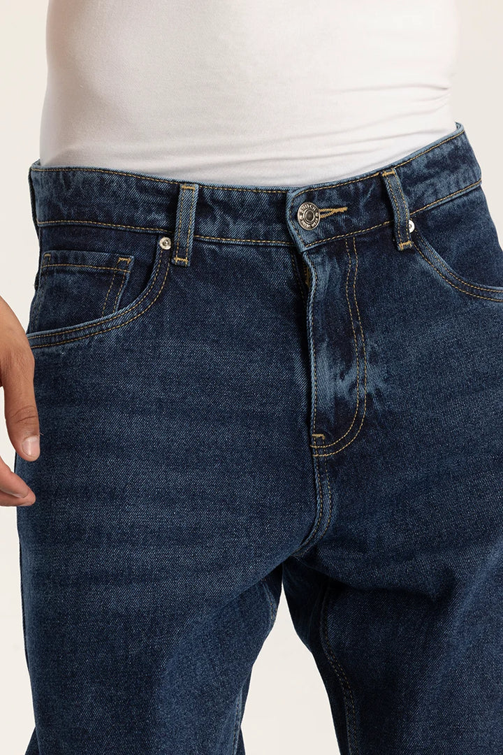 Dark Blue Plain Baggy Fit Jeans