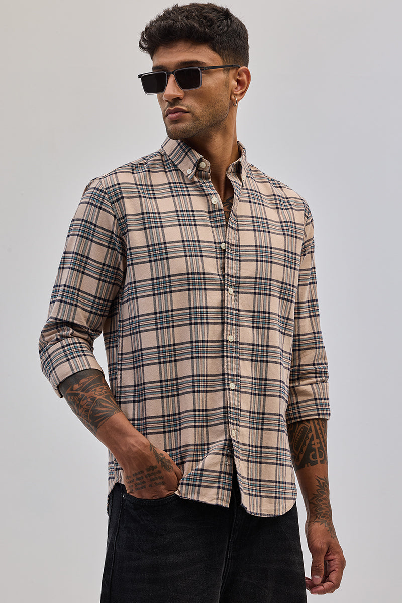 Beige Checks Slim Fit Shirt