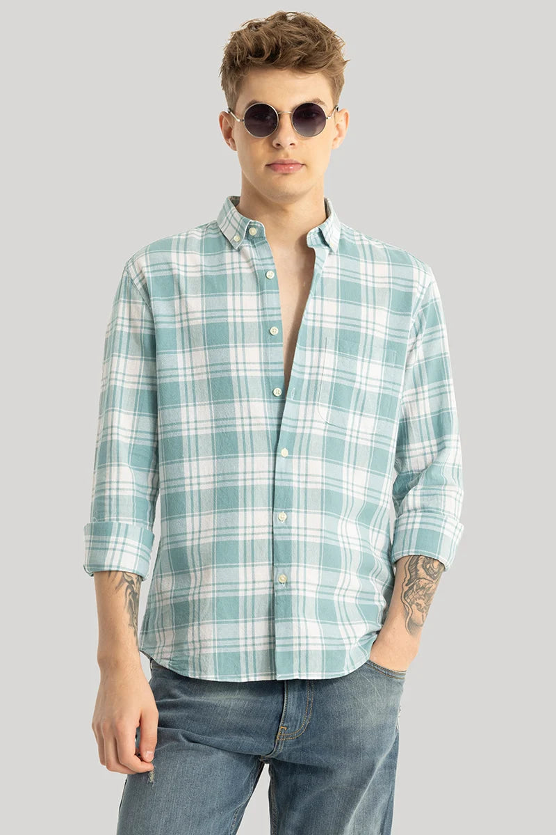 Titan Turquoise Checks Linen Shirt