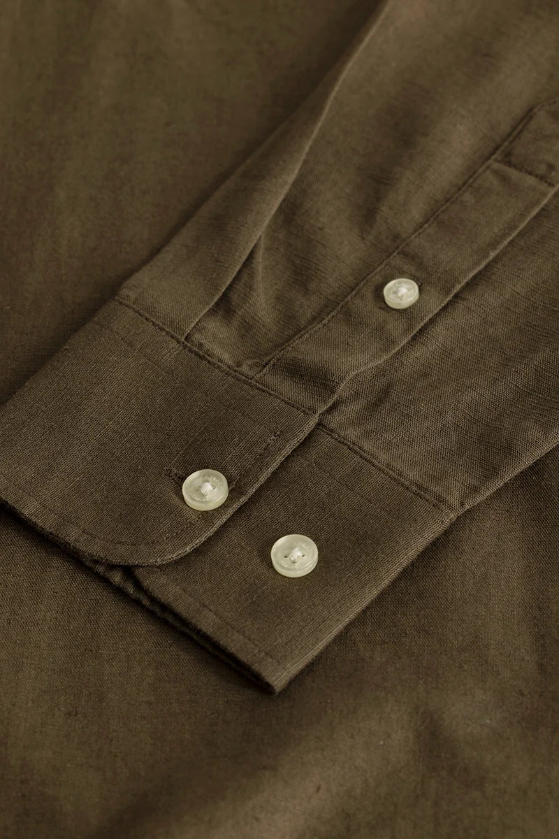 Henri Olive Plain Linen Blend Shirt