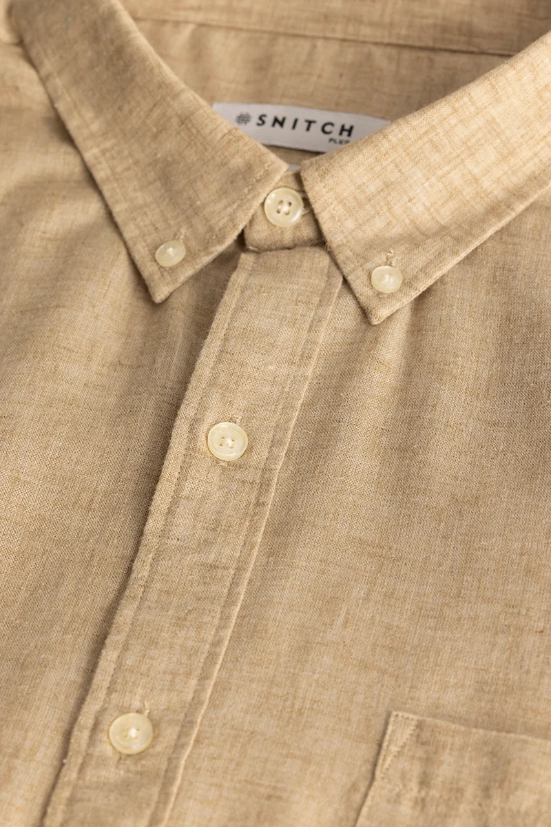 Beige Linen Blend Plus Size Shirt