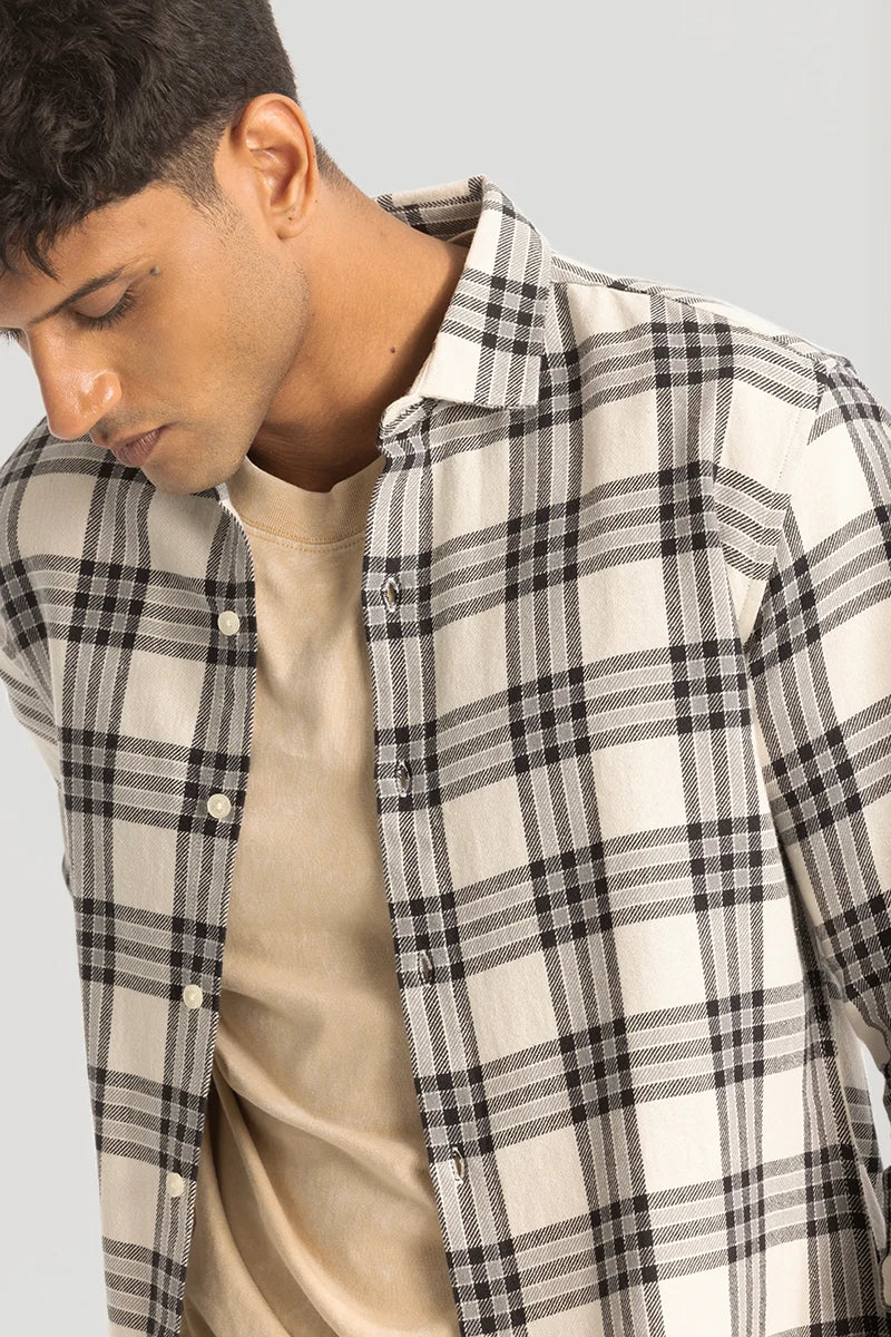 Off White Checks Slim Fit Shirt