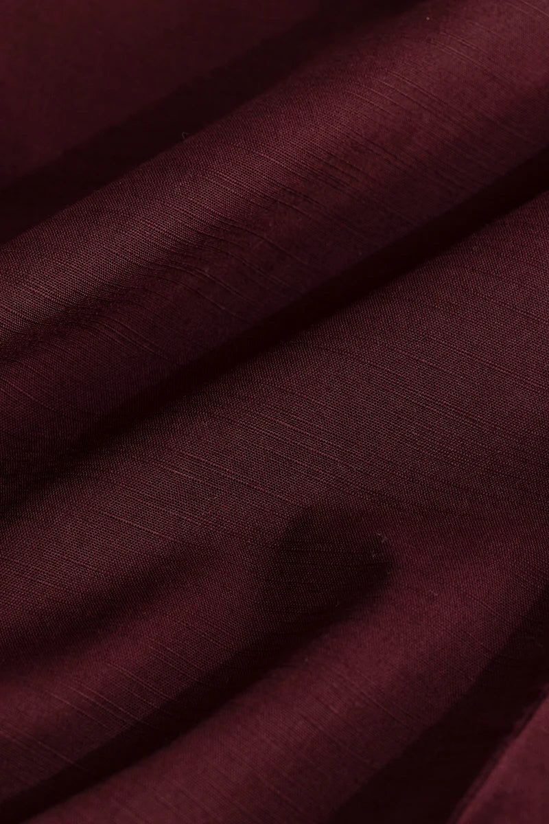 Mandarique Maroon Linen Blend Shirt