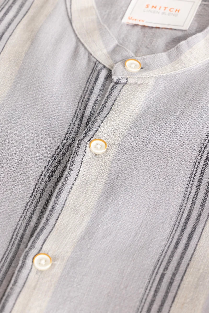 Light Grey Stripes Linen Blend Shirt