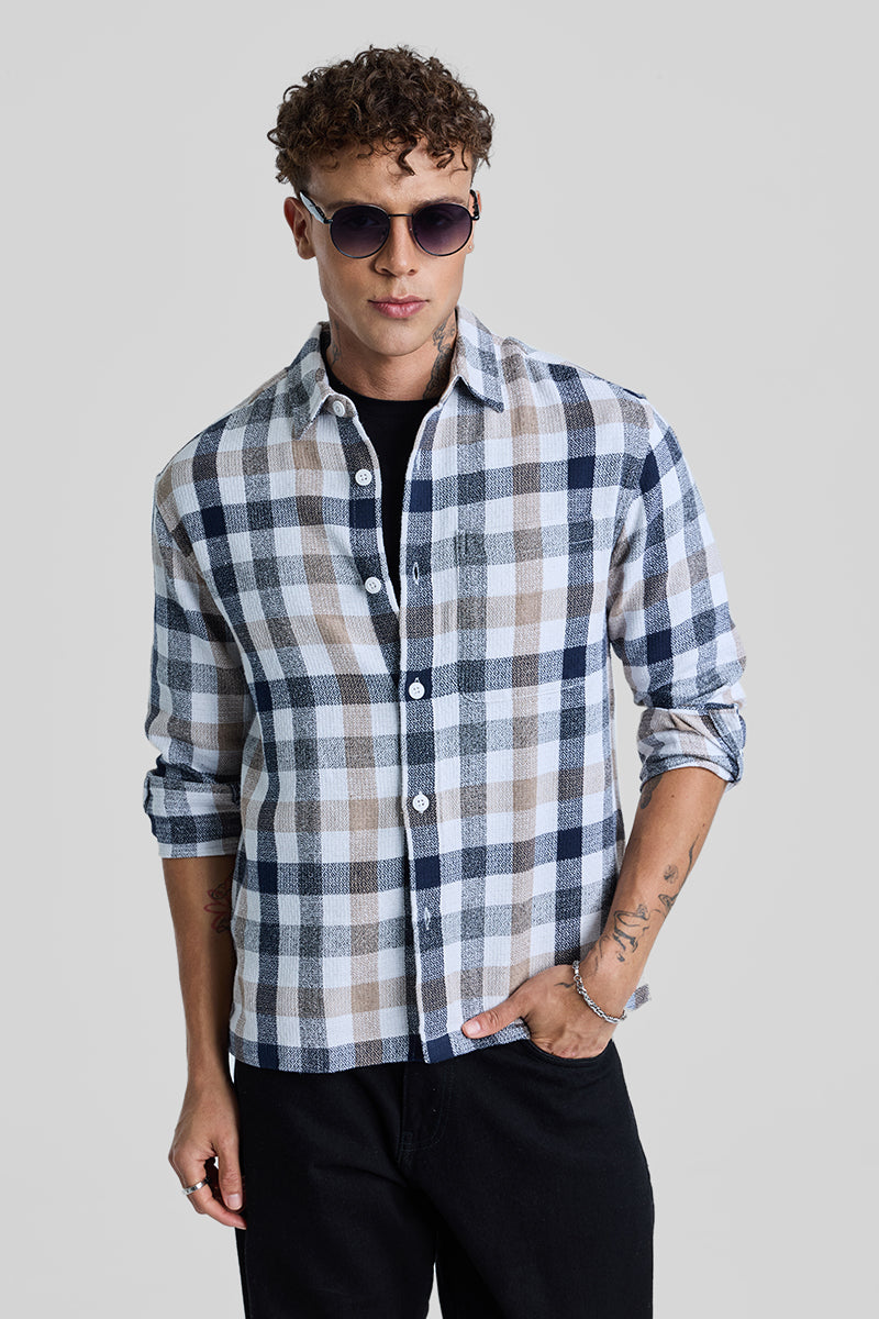 Navy Box Fit Gingham Shirt