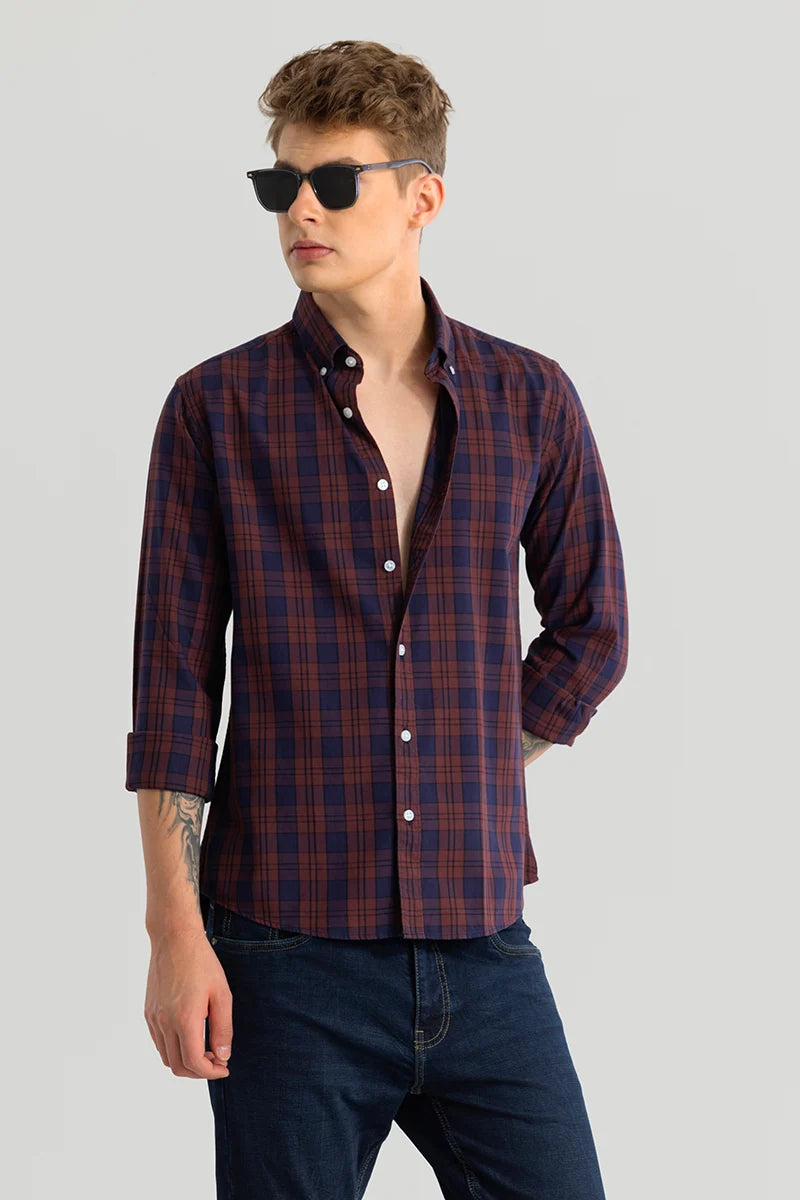 Kjell Maroon Checks Shirts