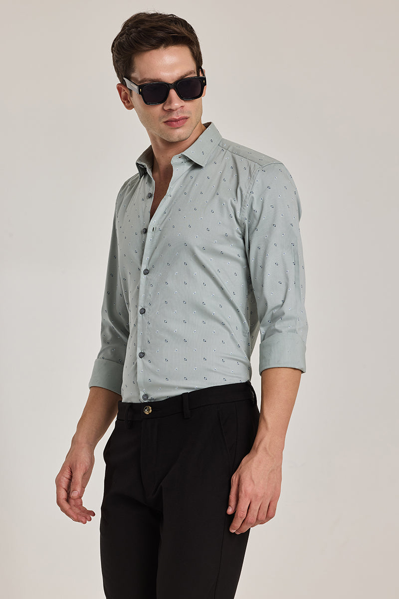 Light Grey Printed Slim Fit Shirt