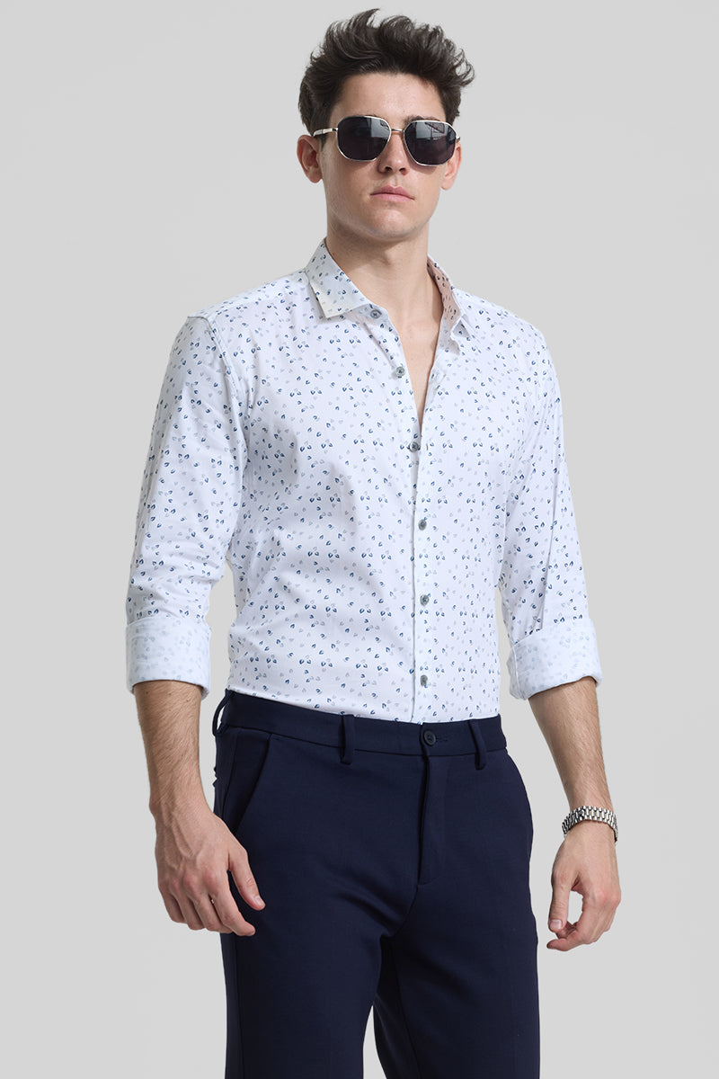 White Geometric Slim Fit Shirt