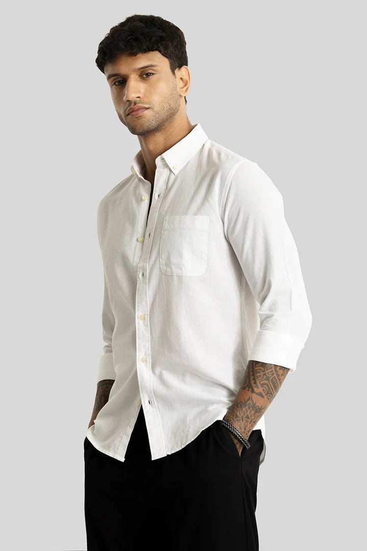 Henri White Plain Linen Blend Shirt