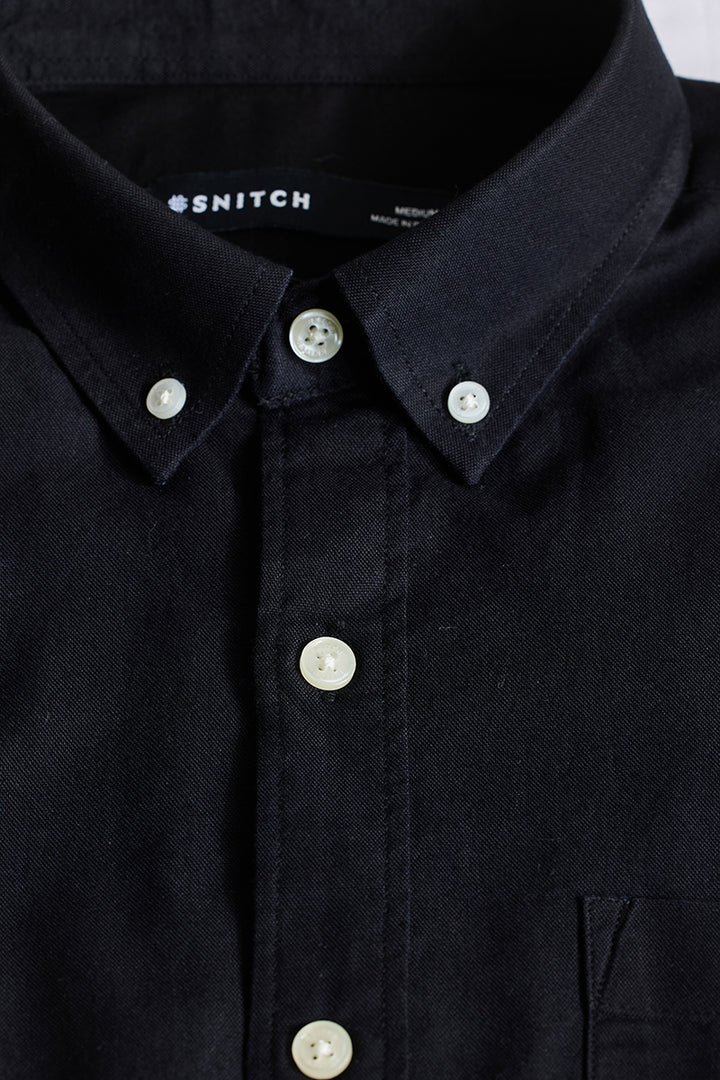 Black Solid Oxford Shirt