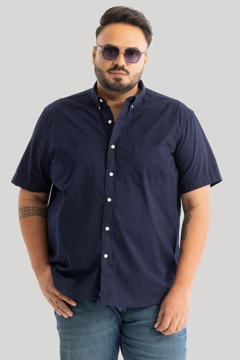 Downtown Navy Oxford Plus Size Shirt