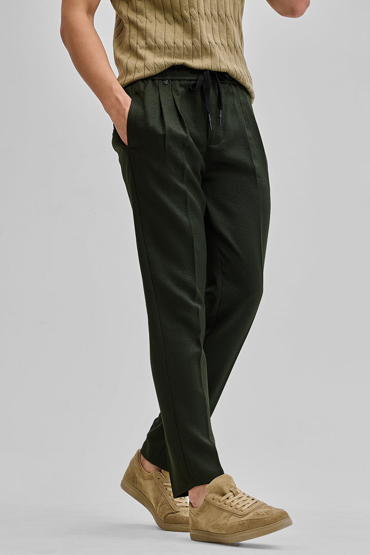 Olive Textured Relaxed Fit Trousers