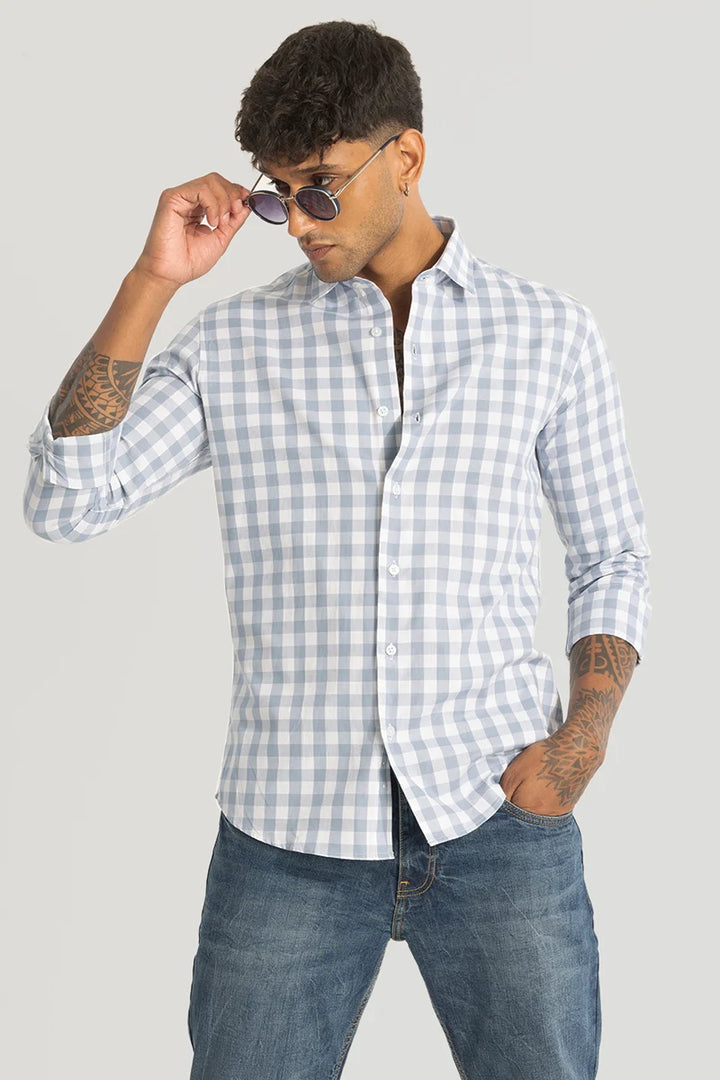 Light Blue Slim Fit Checks Shirt